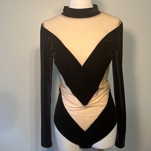 Velvet & mesh nude illusion bodysuit